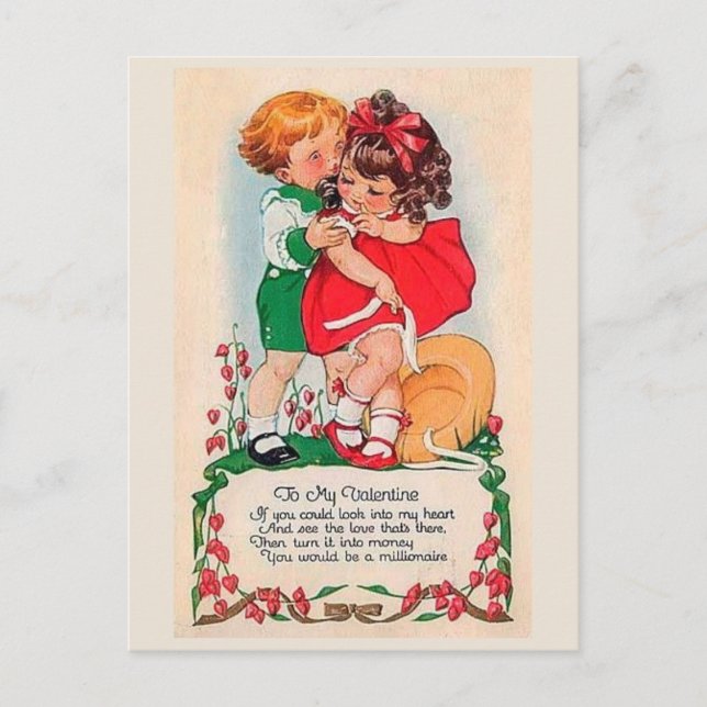 Vintage Valentine Kiss Helg Vykort (Framsida)