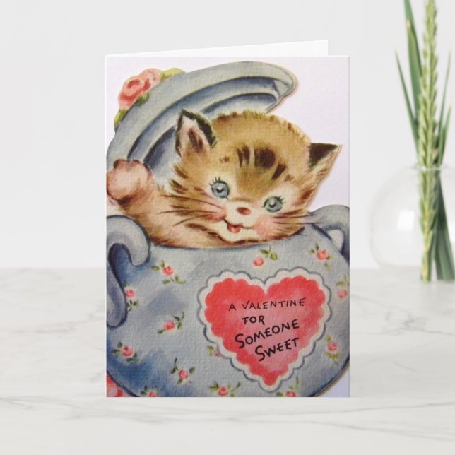 Vintage Valentine Kitten Helgkort (Framsida)