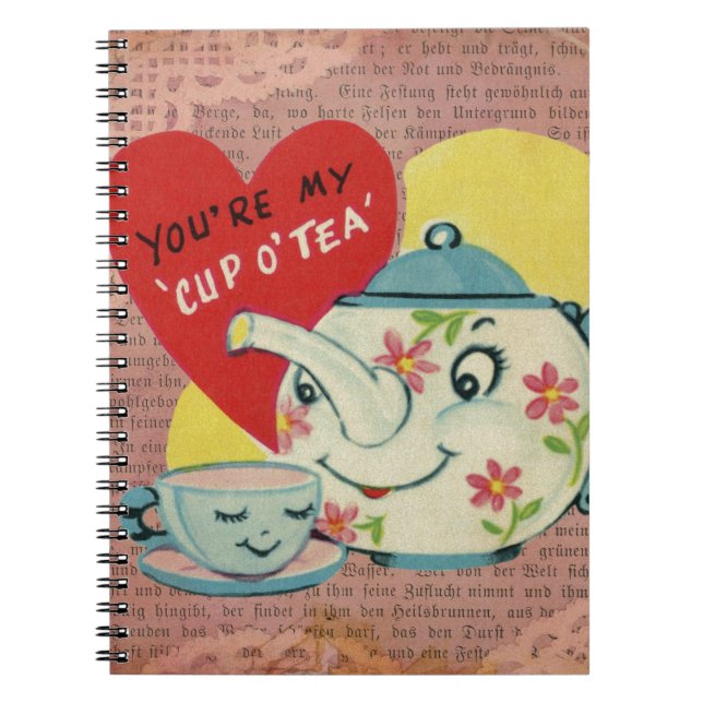 Vintage Valentine Kopp i Tea Anteckningsbok Med Spiral (Framsidan)