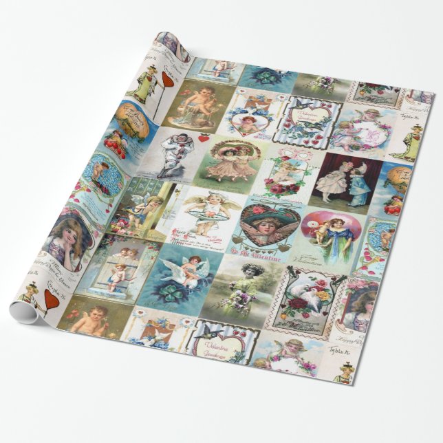 Vintage Valentine-kort Presentpapper (Utrullad)