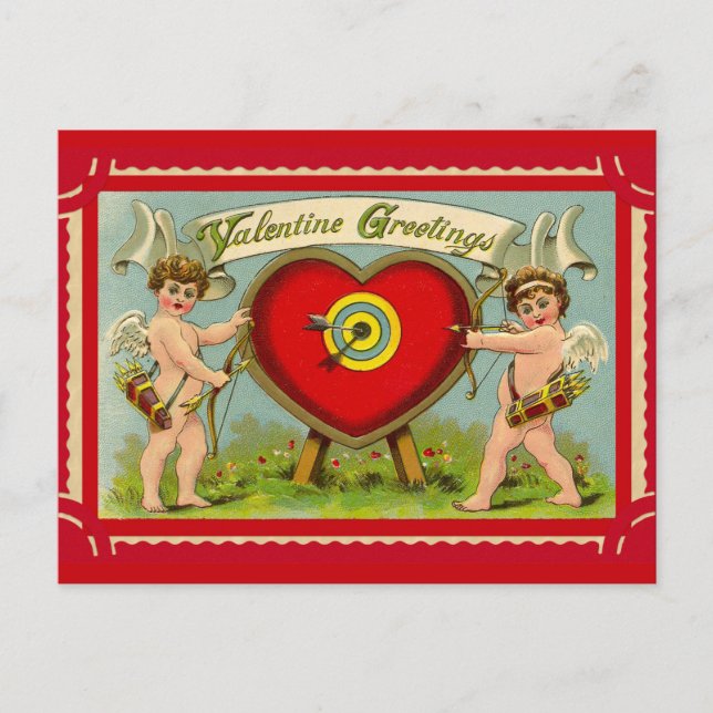 Vintage valentine-kupidkonst vykort (Framsida)