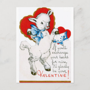 Vintage Valentine Lamb Helg Vykort