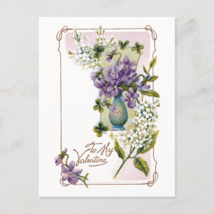 Vintage Valentine Lilies and Violets Vykort