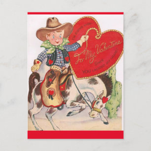 Vintage Valentine Little Cowboy på Bucking Bronco Vykort