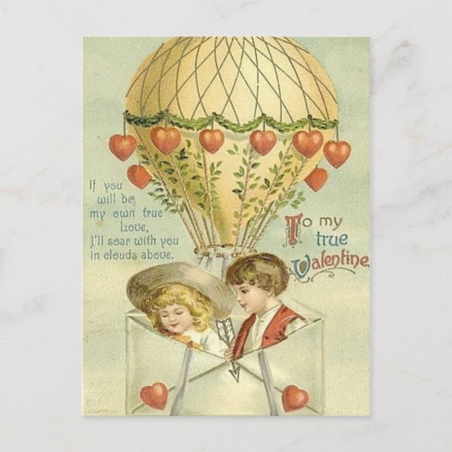 Vintage Valentine Luftballong Helg Vykort (Framsida)