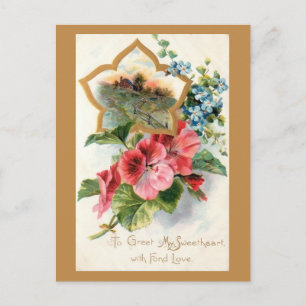 Vintage Valentine med Geraniums Helg Vykort