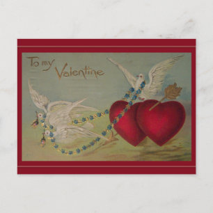 Vintage Valentine med hjärta och duvor Helg Vykort