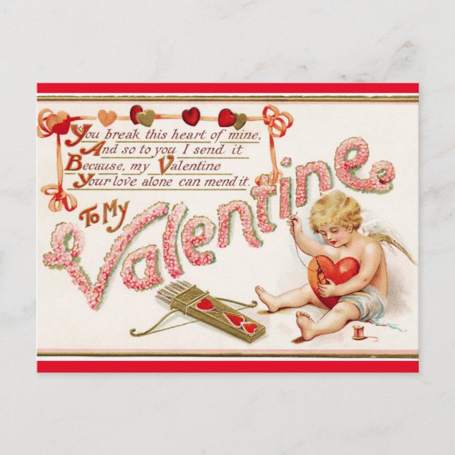 Vintage Valentine Mending Heart Helg Vykort (Framsida)