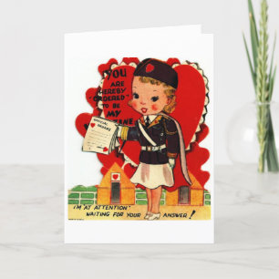 Vintage Valentine - Militär - jag är uppmärksam. Helgkort