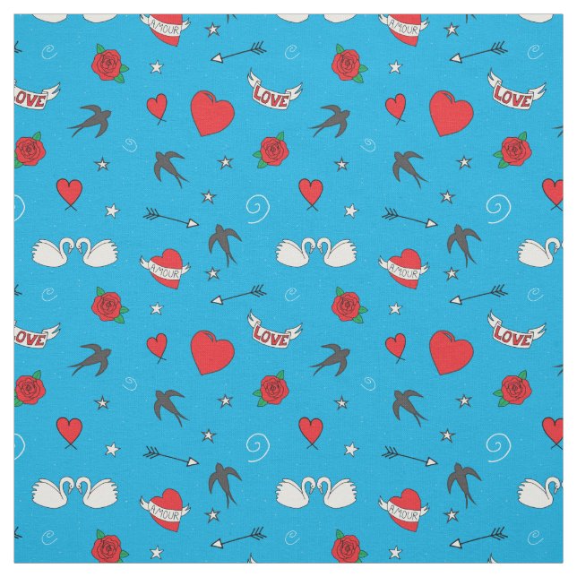 Vintage Valentine Mönster på Blue Tyg (Provkarta)
