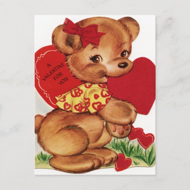Vintage Valentine Nalle Helg Vykort (Framsida)