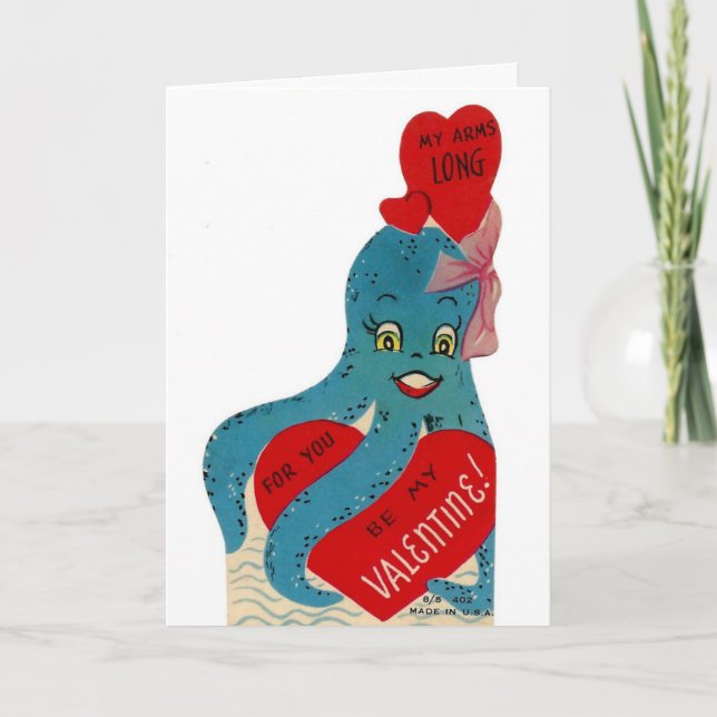 Vintage Valentine Octopus Helgkort (Framsida)