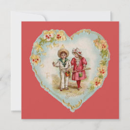 Vintage Valentine par kärlek Julkort
