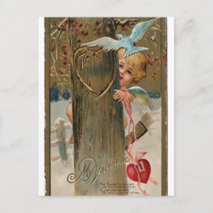 Vintage Valentine Peeking Cherub Helg Vykort
