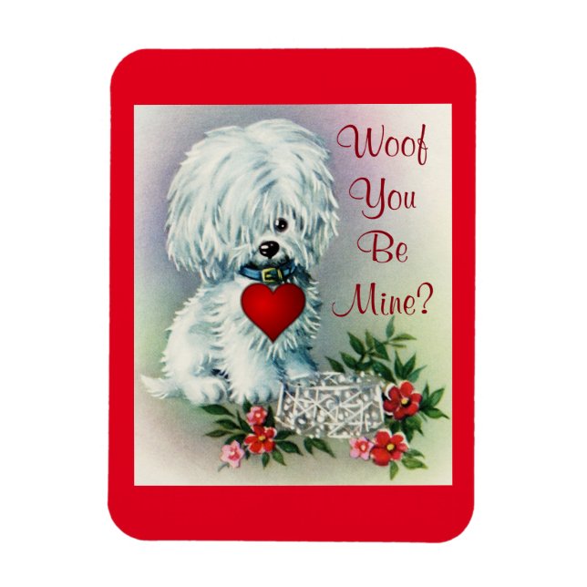 Vintage Valentine Puppy Magnet (Vertikal)