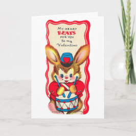 Vintage Valentine Rabbit Drummer Helgkort