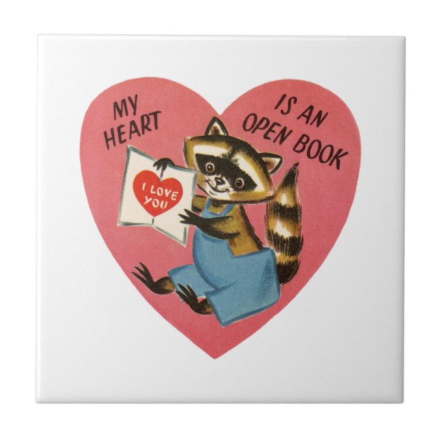 Vintage Valentine Raccoon Kakelplatta (Framsidan)
