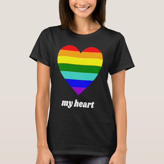Vintage Valentine Rainbow My Heart T Shirt (Framsida)