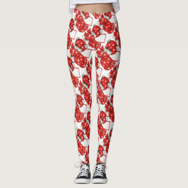 Vintage Valentine Red Cat White Hearts Cute Kärlek Leggings