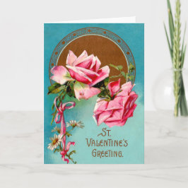 Vintage Valentine Rosa ros & White-Daisy Helgkort
