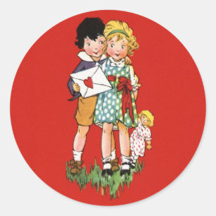 Vintage Valentine Runt Klistermärke