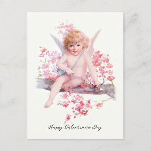 Vintage Valentine Smiling Cupid med Bow Helg Vykort