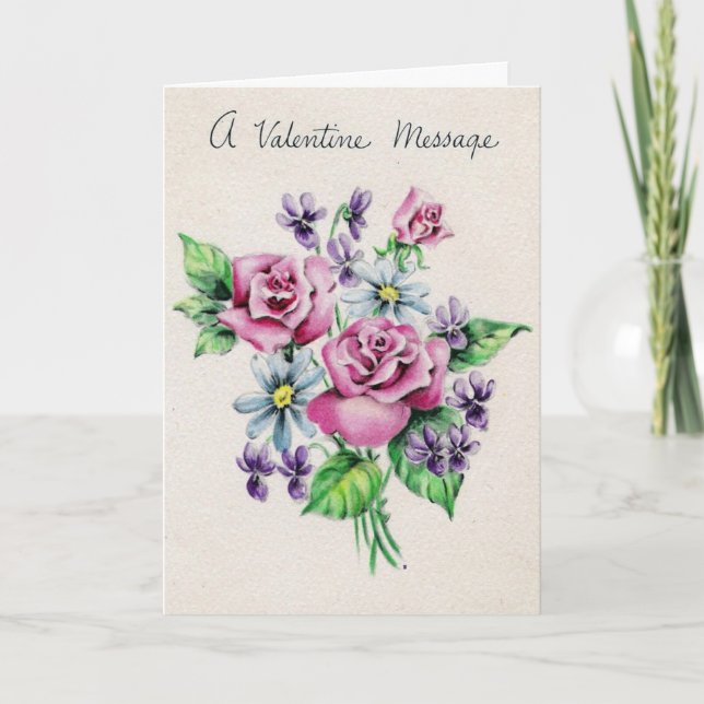 Vintage Valentine Söt Lila blommor Helgkort (Framsida)