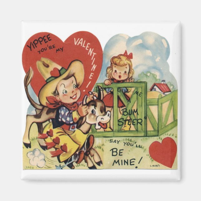 Vintage Valentine Steer Magnet (Framsidan)