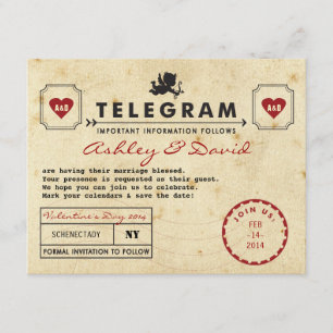 Vintage Valentine Telegram Card Spara datum Datumet