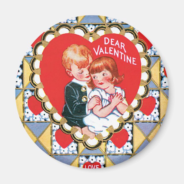 Vintage Valentine Triangles and Hearts Magnet (Framsidan)