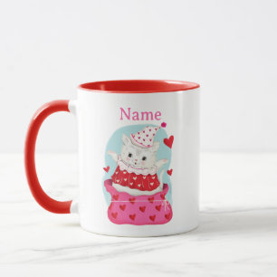 Vintage Valentine White Cat Clown Mugg