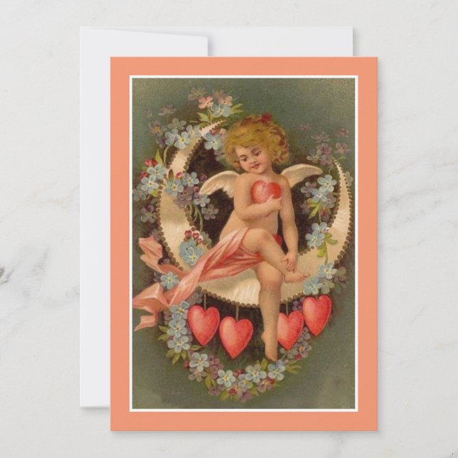 Vintage Valentines Cherub vid Måne Julkort (Framsida)