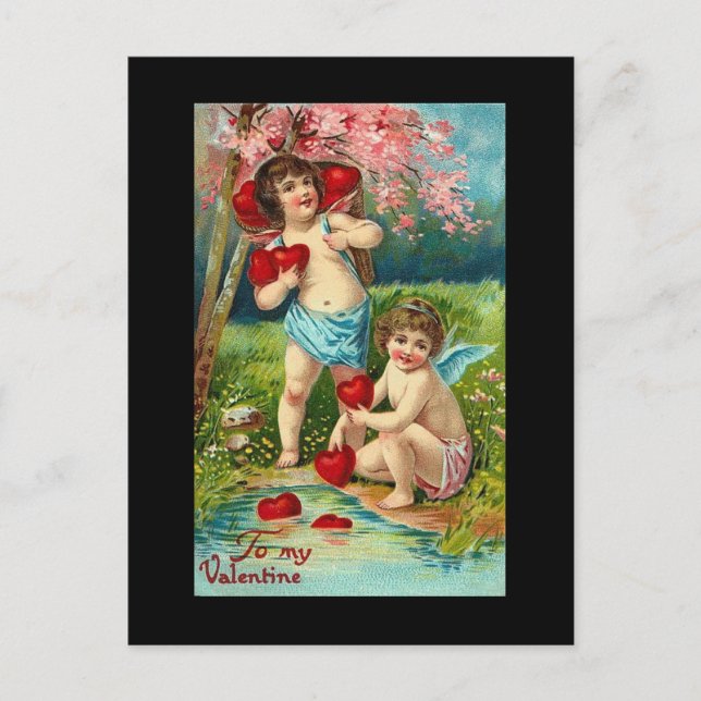 Vintage Valentines Cherubs Helg Vykort (Framsida)