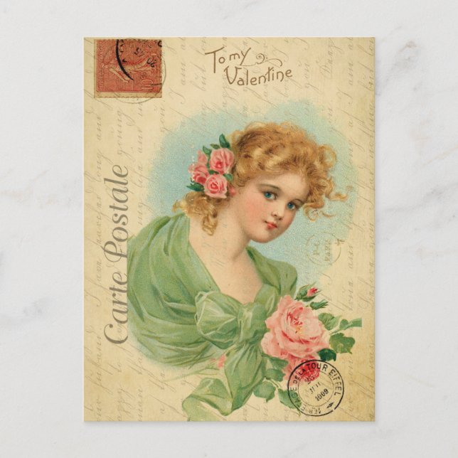 Vintage Valentines dag Victorian Woman Vykort (Framsida)