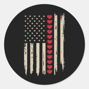 Vintage Valentines day Amerikanska Flagga Hearts M Runt Klistermärke