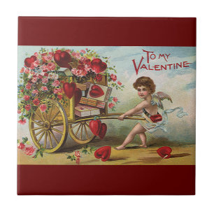 Vintage Valentines day Angel, konst av Kärlek Hear Kakelplatta