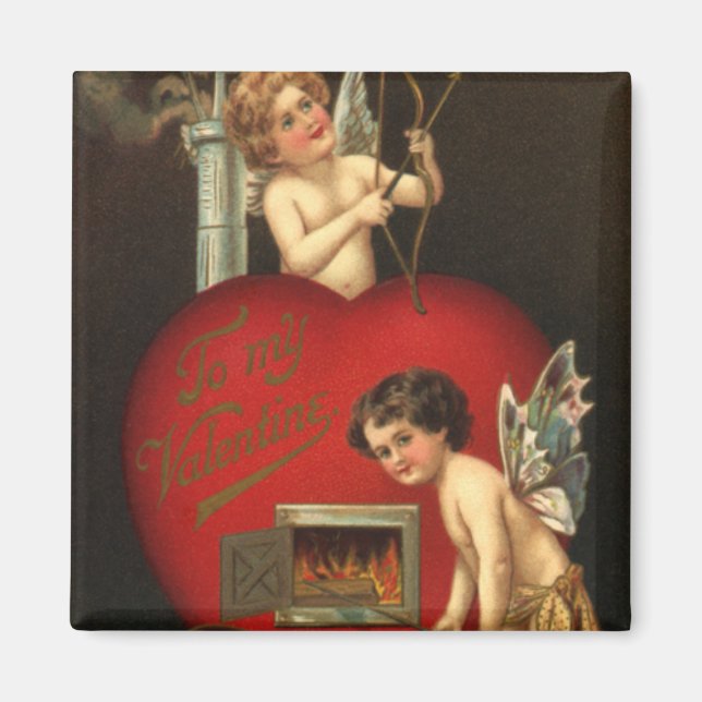 Vintage Valentines day Cupid, Änglar Burning Kärle Magnet (Framsidan)