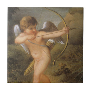 Vintage Valentines day, Cupid med Bow och Pil Kakelplatta