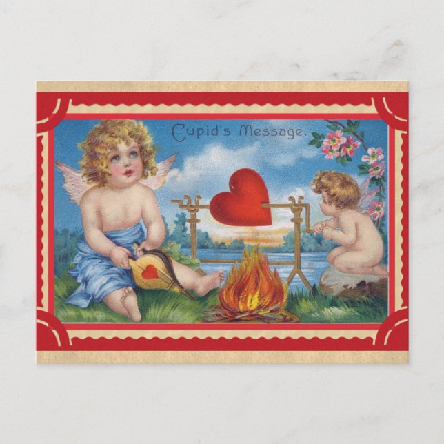 Vintage Valentines day Cupid-meddelande Vykort (Framsida)