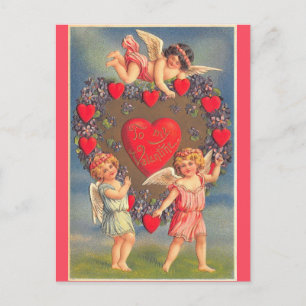 Vintage Valentines day Cute Cherubs Vykort