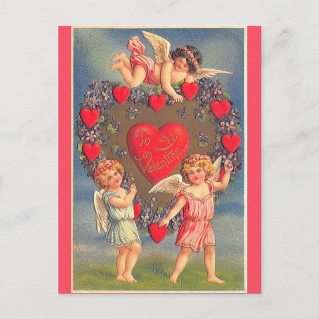 Vintage Valentines day Cute Cherubs Vykort (Framsida)