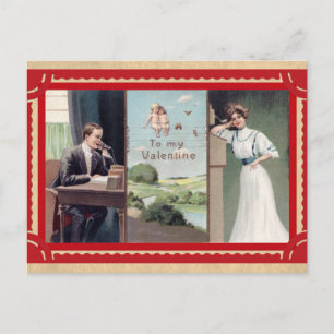 Vintage Valentines day Cute par telefon Vykort