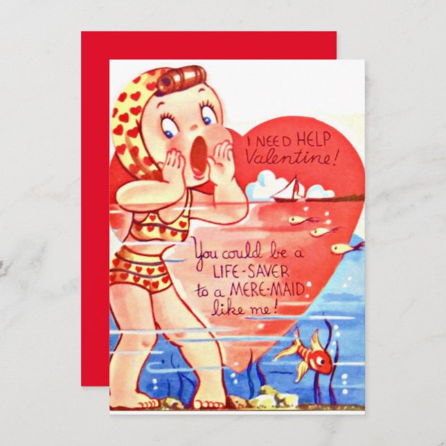 Vintage Valentines Day Girl Child Julkort (Fram/baksida)