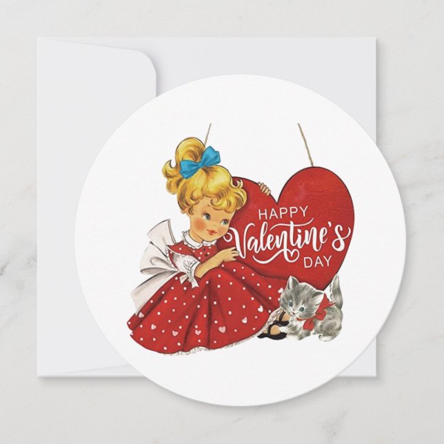 Vintage Valentines Day Girl Julkort (Framsida)