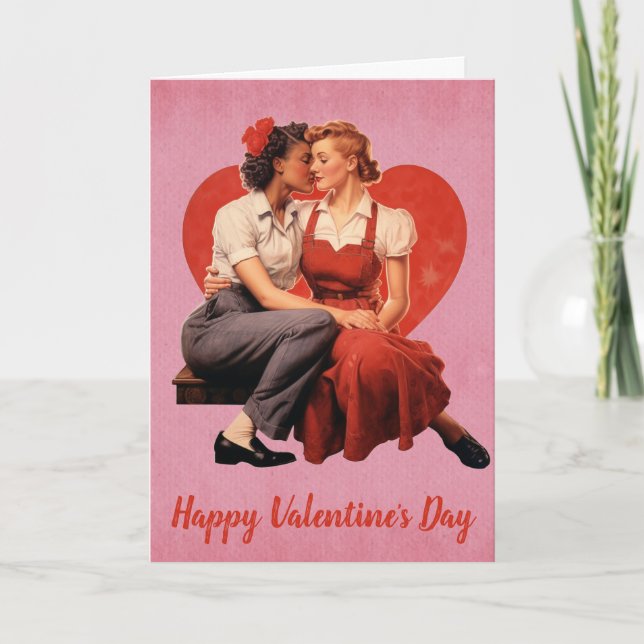 Vintage Valentines day Lesbisk par Kort (Framsida)