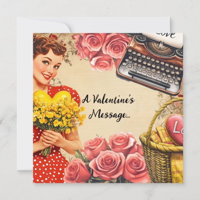Vintage Valentines day Retro-platta Helgdag Julkort (Framsida)