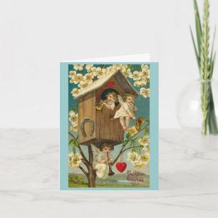 Vintage Valentines Day Treehouse Cherubs Helgkort