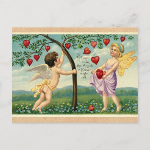 Vintage Valentines day Victorian Cherub Hearts Vykort