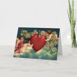 Vintage Valentines day Victorian Cherubs i Heaven Helgkort