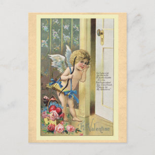Vintage Valentines day Victorian Cupid Dikt Vykort